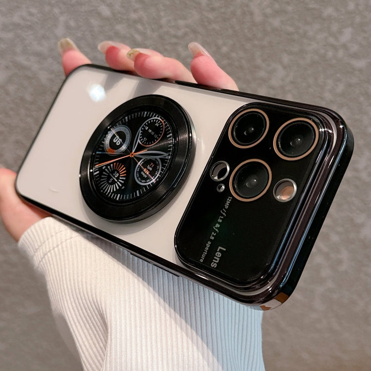 For iPhone 15 Pro Max Electroplated Large Window Bracket PC Phone Case(Black) - HoMEdemic™ 