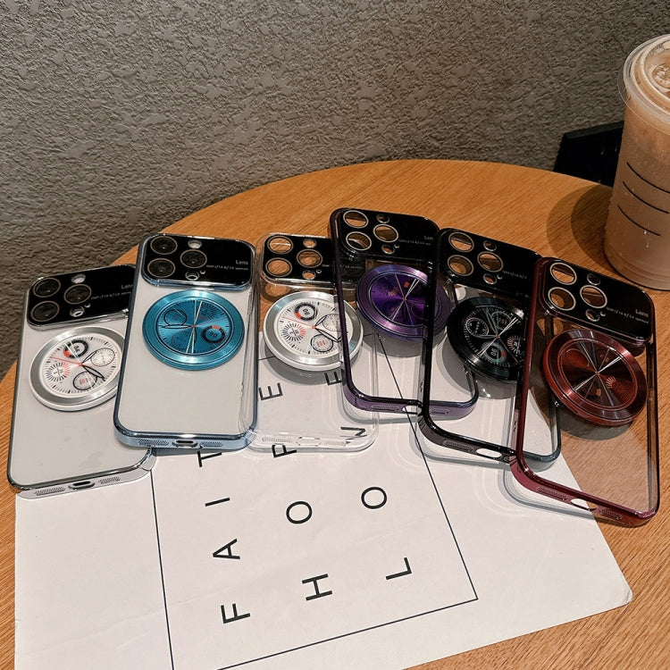 For iPhone 15 Pro Max Electroplated Large Window Bracket PC Phone Case(Transparent) - HoMEdemic™ 