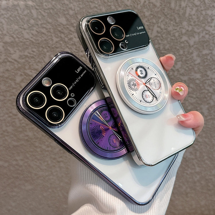 For iPhone 15 Pro Electroplated Large Window Bracket PC Phone Case(Silver) - HoMEdemic™ 