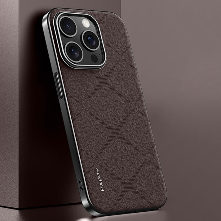 For iPhone 15 Pro Plain Leather PC Phone Case(Brown) - HoMEdemic™ 