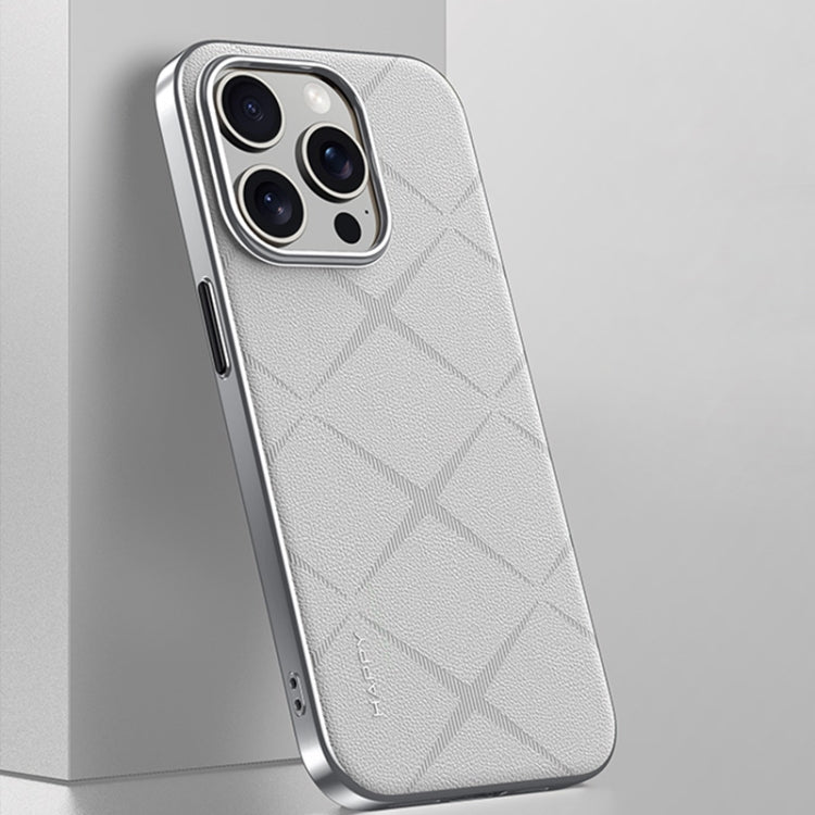 For iPhone 15 Pro Max Plain Leather PC Phone Case(White) - HoMEdemic™ 