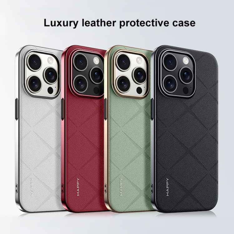 For iPhone 15 Pro Max Plain Leather PC Phone Case(White) - HoMEdemic™ 
