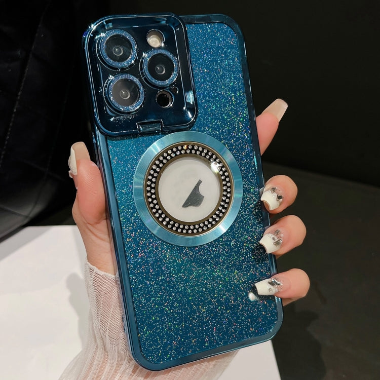 For iPhone 15 Pro Starry Glitter MagSafe Lens Holder Phone Case(Blue) - HoMEdemic™ 