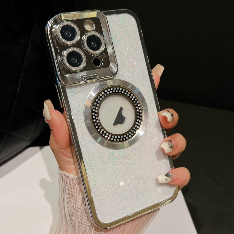 For iPhone 15 Pro Starry Glitter MagSafe Lens Holder Phone Case(Silver) - HoMEdemic™ 