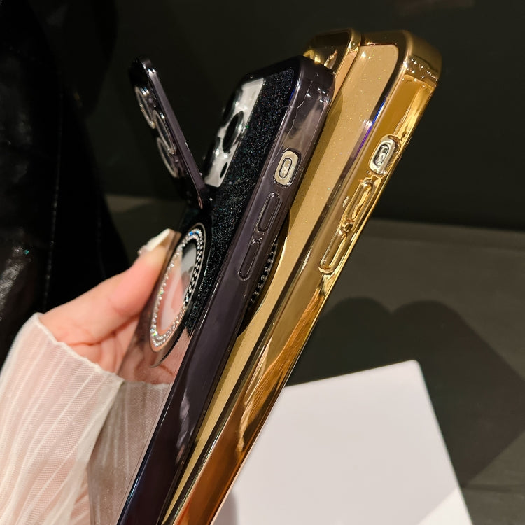 For iPhone 15 Pro Starry Glitter MagSafe Lens Holder Phone Case(Purple) - HoMEdemic™ 