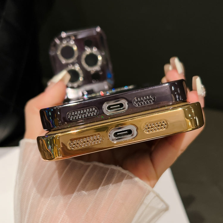For iPhone 15 Pro Starry Glitter MagSafe Lens Holder Phone Case(Gold) - HoMEdemic™ 
