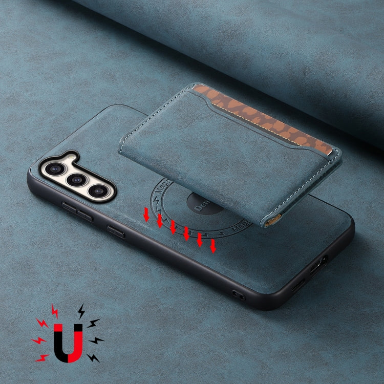 For Samsung Galaxy S23+ 5G Denior D13 Retro Texture Leather MagSafe Card Bag Phone Case(Blue) - HoMEdemic™ 