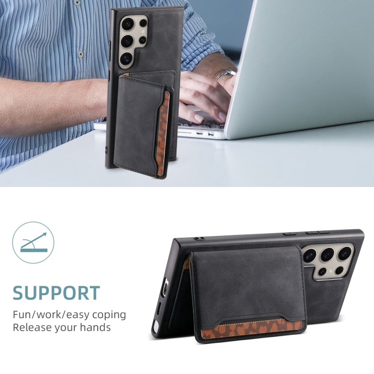 For Samsung Galaxy S24 Ultra 5G Denior D13 Retro Texture Leather MagSafe Card Bag Phone Case(Black) - HoMEdemic™ 