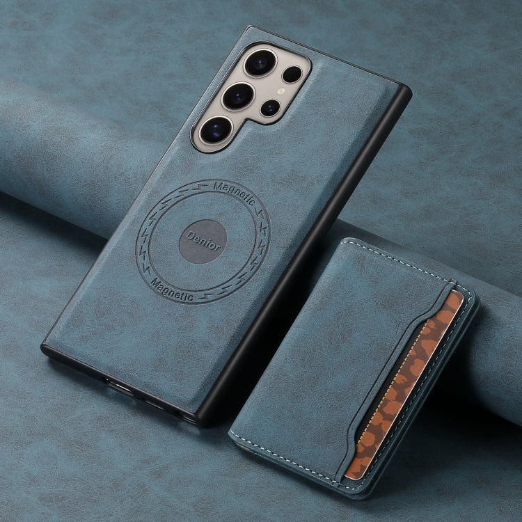 For Samsung Galaxy S24 Ultra 5G Denior D13 Retro Texture Leather MagSafe Card Bag Phone Case(Blue) - HoMEdemic™ 