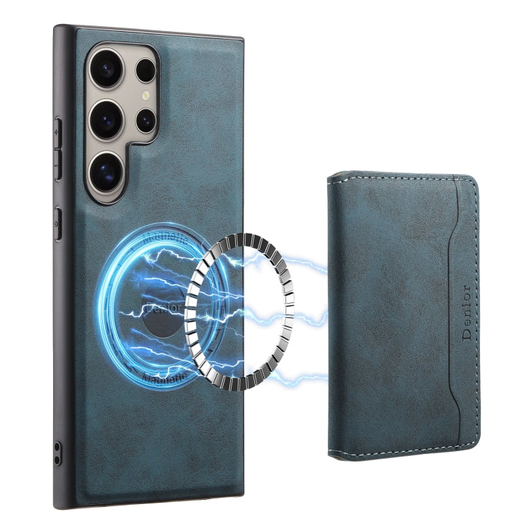 For Samsung Galaxy S24 Ultra 5G Denior D13 Retro Texture Leather MagSafe Card Bag Phone Case(Blue) - HoMEdemic™ 