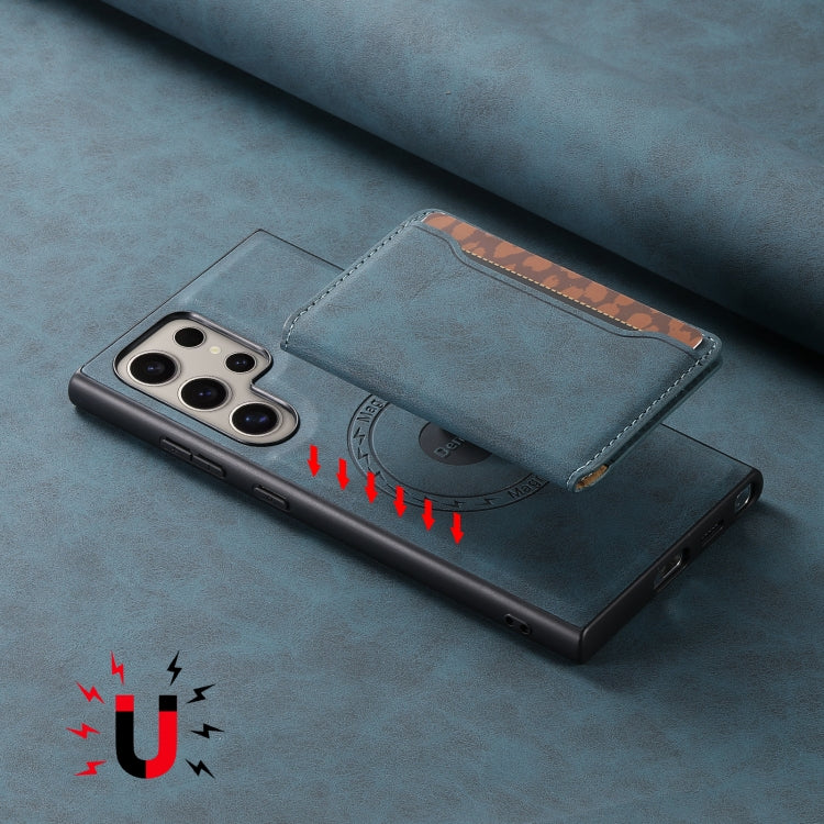 For Samsung Galaxy S24 Ultra 5G Denior D13 Retro Texture Leather MagSafe Card Bag Phone Case(Blue) - HoMEdemic™ 