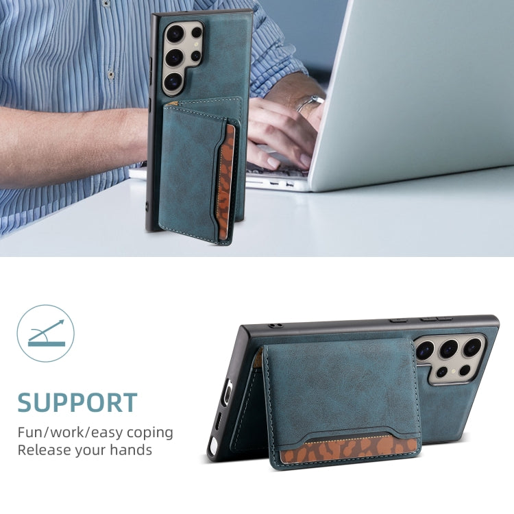 For Samsung Galaxy S24 Ultra 5G Denior D13 Retro Texture Leather MagSafe Card Bag Phone Case(Blue) - HoMEdemic™ 