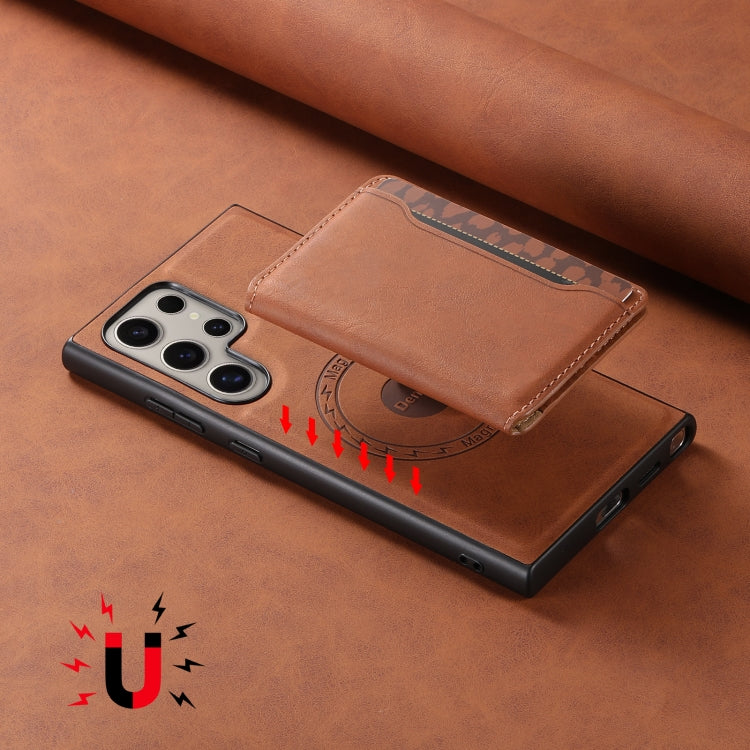 For Samsung Galaxy S24 Ultra 5G Denior D13 Retro Texture Leather MagSafe Card Bag Phone Case(Brown) - HoMEdemic™ 