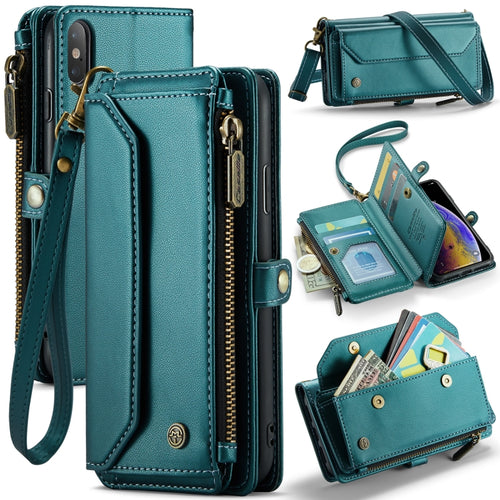 For iPhone XS / X CaseMe C36 Card Slots Zipper Wallet RFID Anti-theft Leather Phone Case(Blue-green) - HoMEdemic™ 