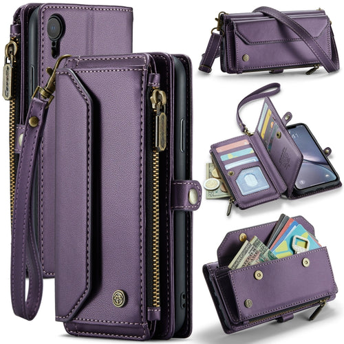 For iPhone XR CaseMe C36 Card Slots Zipper Wallet RFID Anti-theft Leather Phone Case(Purple) - HoMEdemic™ 