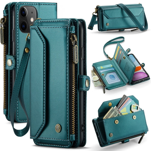 For iPhone 11 CaseMe C36 Card Slots Zipper Wallet RFID Anti-theft Leather Phone Case(Blue-green) - HoMEdemic™ 