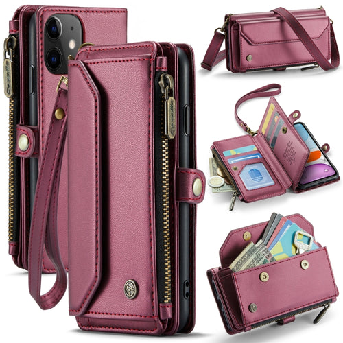 For iPhone 11 CaseMe C36 Card Slots Zipper Wallet RFID Anti-theft Leather Phone Case(Wine Red) - HoMEdemic™ 