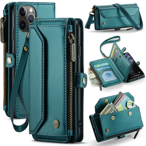 For iPhone 11 Pro CaseMe C36 Card Slots Zipper Wallet RFID Anti-theft Leather Phone Case(Blue-green) - HoMEdemic™ 