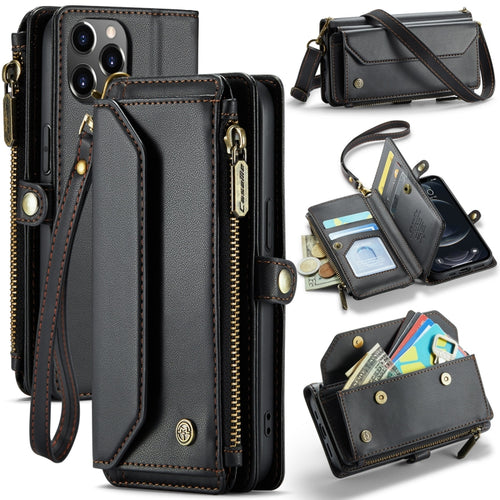 For iPhone 12 Pro CaseMe C36 Card Slots Zipper Wallet RFID Anti-theft Leather Phone Case(Black) - HoMEdemic™ 