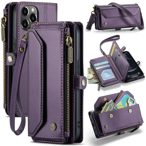 For iPhone 12 Pro CaseMe C36 Card Slots Zipper Wallet RFID Anti-theft Leather Phone Case(Purple) - HoMEdemic™ 