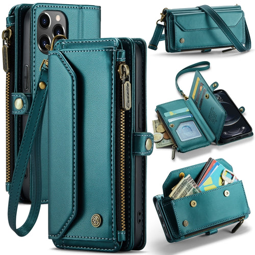 For iPhone 12 Pro CaseMe C36 Card Slots Zipper Wallet RFID Anti-theft Leather Phone Case(Blue-green) - HoMEdemic™ 