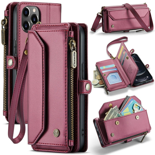 For iPhone 12 Pro Max CaseMe C36 Card Slots Zipper Wallet RFID Anti-theft Leather Phone Case(Wine Red) - HoMEdemic™ 