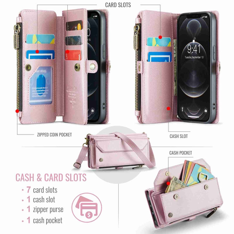 For iPhone 12 Pro Max CaseMe C36 Card Slots Zipper Wallet RFID Anti-theft Leather Phone Case(Pink) - HoMEdemic™ 