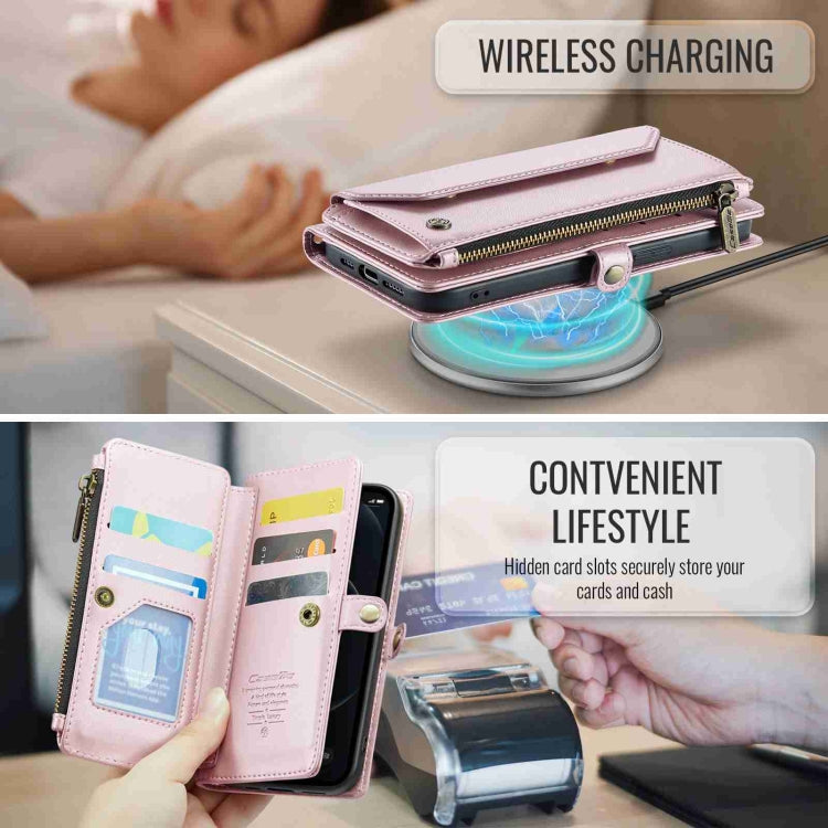 For iPhone 12 Pro Max CaseMe C36 Card Slots Zipper Wallet RFID Anti-theft Leather Phone Case(Pink) - HoMEdemic™ 