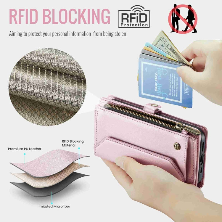 For iPhone 12 Pro Max CaseMe C36 Card Slots Zipper Wallet RFID Anti-theft Leather Phone Case(Pink) - HoMEdemic™ 