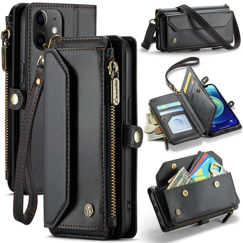 For iPhone 12 CaseMe C36 Card Slots Zipper Wallet RFID Anti-theft Leather Phone Case(Black) - HoMEdemic™ 