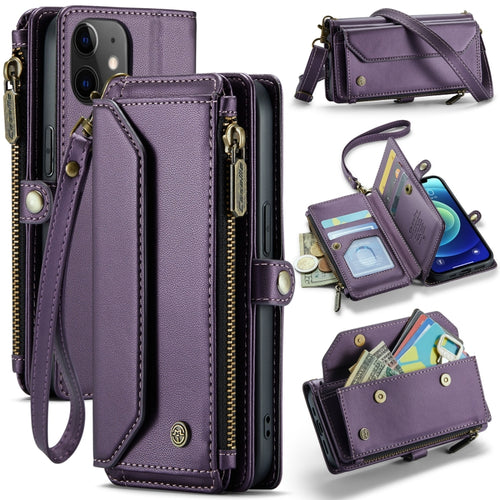 For iPhone 12 CaseMe C36 Card Slots Zipper Wallet RFID Anti-theft Leather Phone Case(Purple) - HoMEdemic™ 