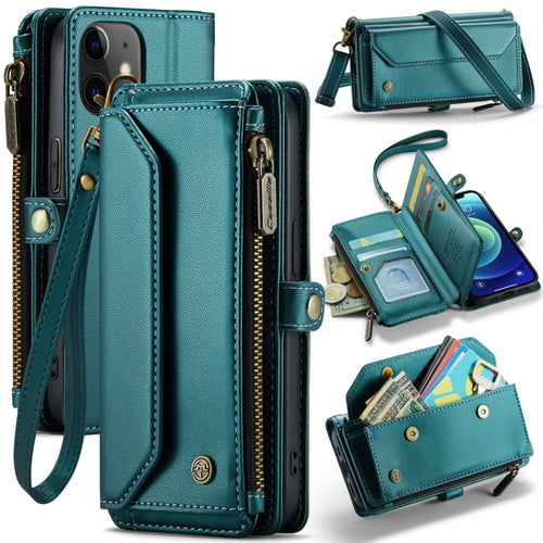 For iPhone 12 CaseMe C36 Card Slots Zipper Wallet RFID Anti-theft Leather Phone Case(Blue-green) - HoMEdemic™ 