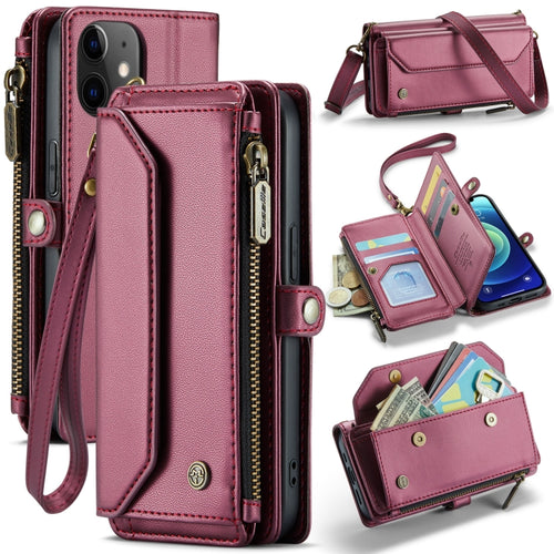 For iPhone 12 CaseMe C36 Card Slots Zipper Wallet RFID Anti-theft Leather Phone Case(Wine Red) - HoMEdemic™ 