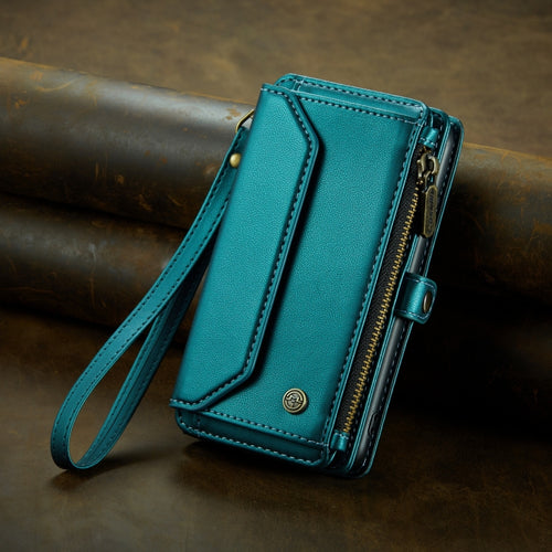 For iPhone 12 mini CaseMe C36 Card Slots Zipper Wallet RFID Anti-theft Leather Phone Case(Blue-green) - HoMEdemic™ 