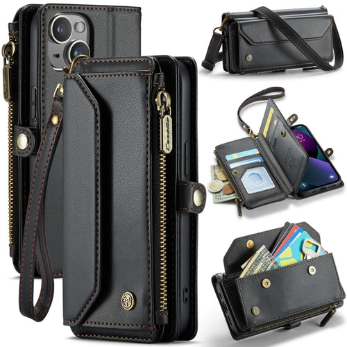 For iPhone 13 CaseMe C36 Card Slots Zipper Wallet RFID Anti-theft Leather Phone Case(Black) - HoMEdemic™ 