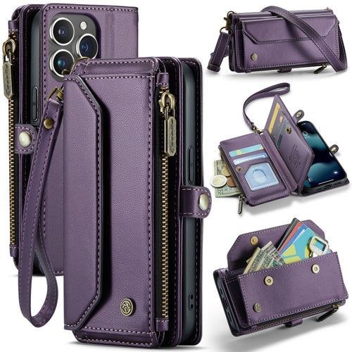 For iPhone 13 Pro CaseMe C36 Card Slots Zipper Wallet RFID Anti-theft Leather Phone Case(Purple) - HoMEdemic™ 