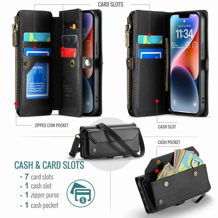 For iPhone 14 CaseMe C36 Card Slots Zipper Wallet RFID Anti-theft Leather Phone Case(Black) - HoMEdemic™ 