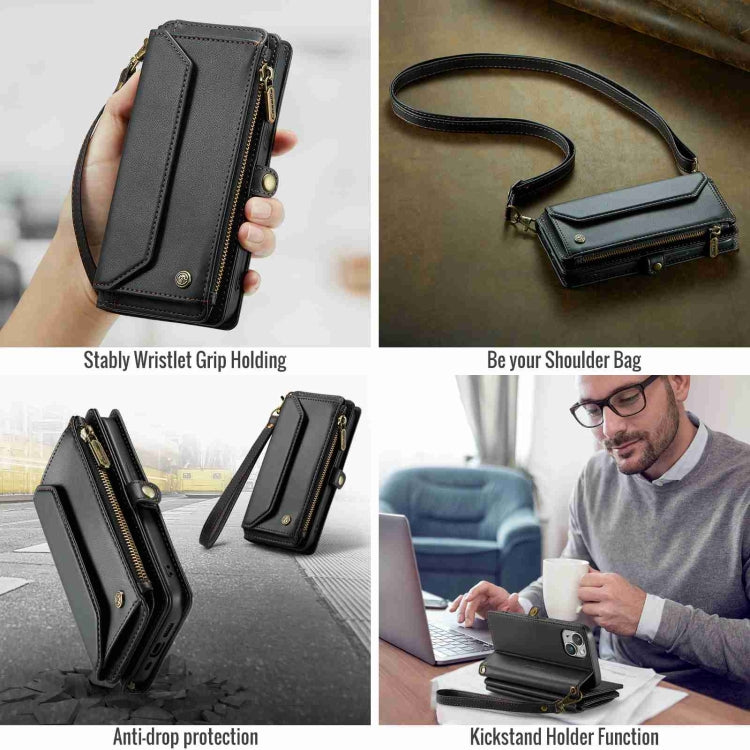 For iPhone 14 CaseMe C36 Card Slots Zipper Wallet RFID Anti-theft Leather Phone Case(Black) - HoMEdemic™ 