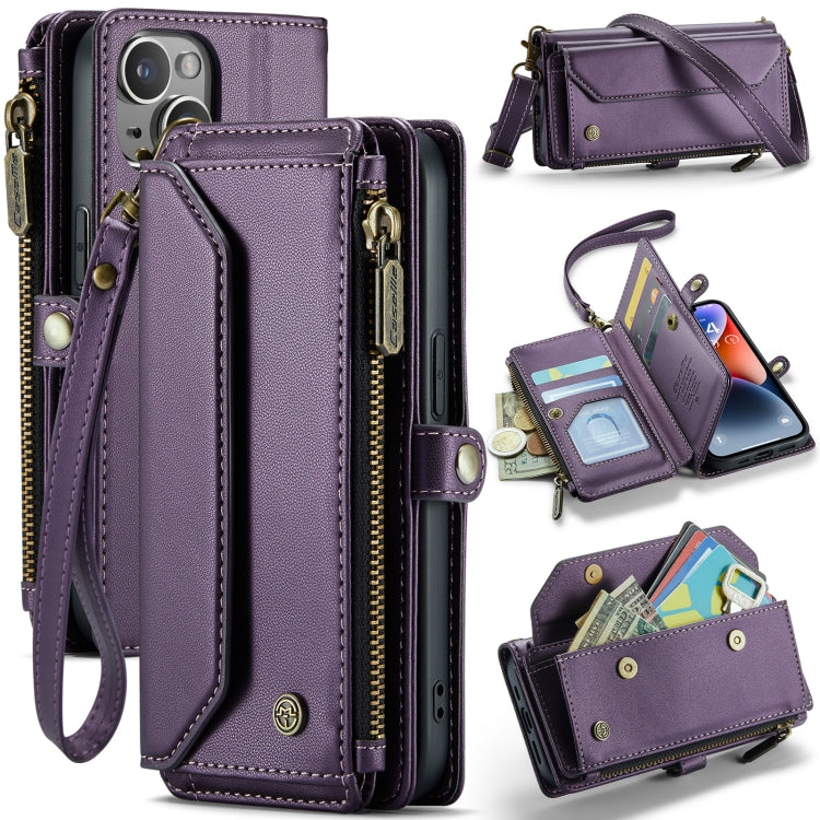 For iPhone 14 CaseMe C36 Card Slots Zipper Wallet RFID Anti-theft Leather Phone Case(Purple) - HoMEdemic™ 