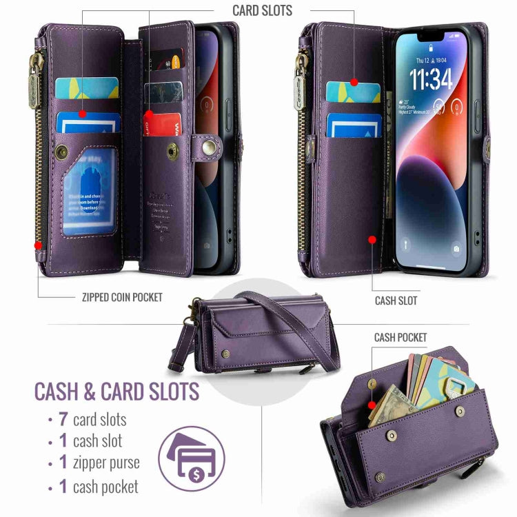 For iPhone 14 CaseMe C36 Card Slots Zipper Wallet RFID Anti-theft Leather Phone Case(Purple) - HoMEdemic™ 