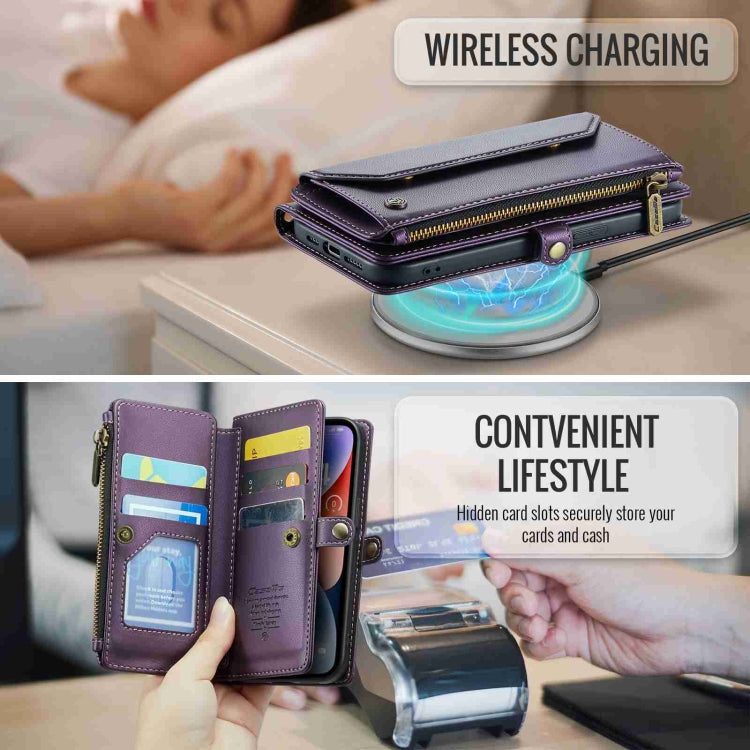 For iPhone 14 CaseMe C36 Card Slots Zipper Wallet RFID Anti-theft Leather Phone Case(Purple) - HoMEdemic™ 
