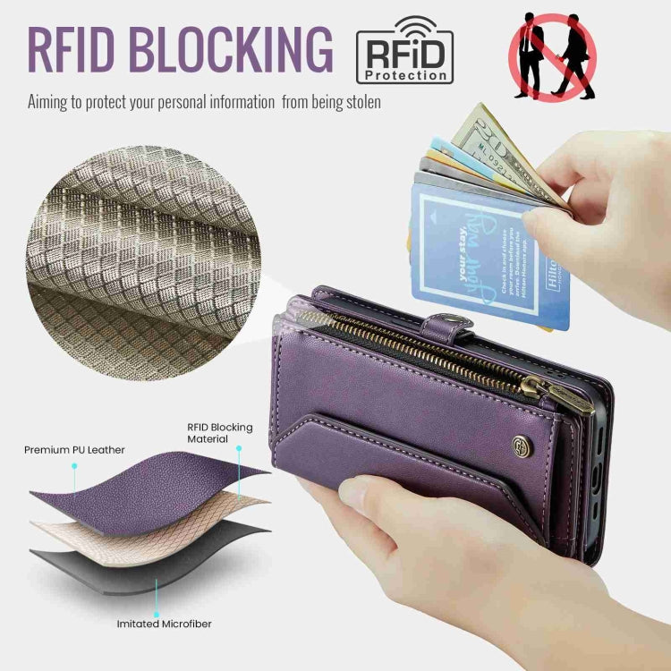For iPhone 14 CaseMe C36 Card Slots Zipper Wallet RFID Anti-theft Leather Phone Case(Purple) - HoMEdemic™ 