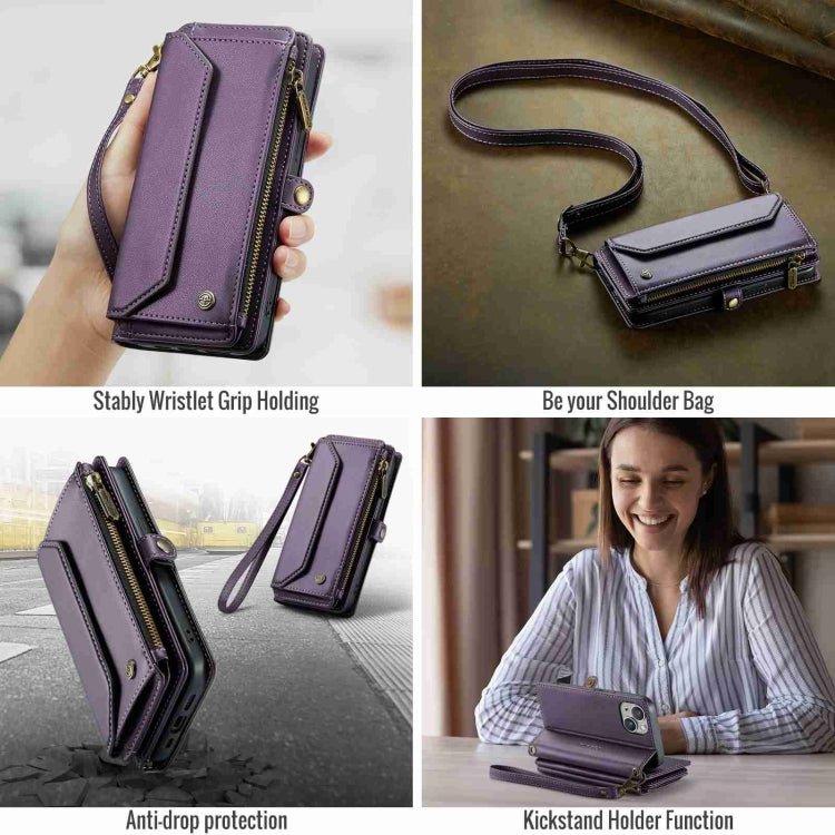 For iPhone 14 CaseMe C36 Card Slots Zipper Wallet RFID Anti-theft Leather Phone Case(Purple) - HoMEdemic™ 