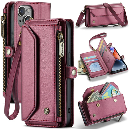 For iPhone 14 CaseMe C36 Card Slots Zipper Wallet RFID Anti-theft Leather Phone Case(Wine Red) - HoMEdemic™ 