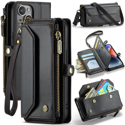 For iPhone 14 Plus CaseMe C36 Card Slots Zipper Wallet RFID Anti-theft Leather Phone Case(Black) - HoMEdemic™ 