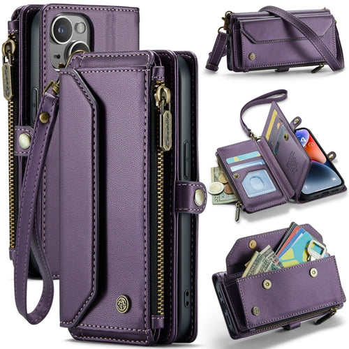 For iPhone 14 Plus CaseMe C36 Card Slots Zipper Wallet RFID Anti-theft Leather Phone Case(Purple) - HoMEdemic™ 