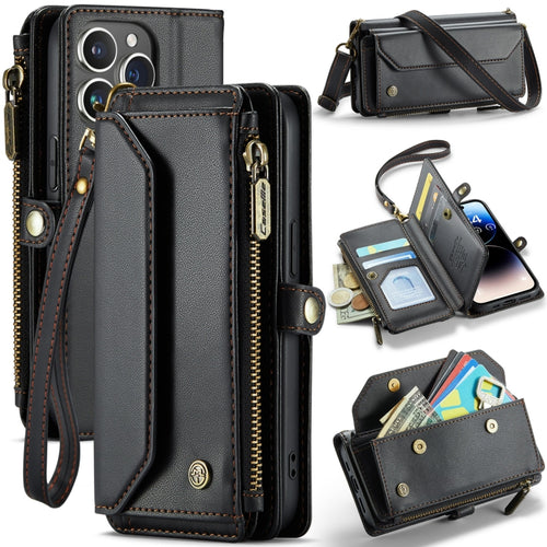 For iPhone 14 Pro CaseMe C36 Card Slots Zipper Wallet RFID Anti-theft Leather Phone Case(Black) - HoMEdemic™ 