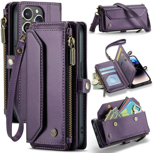 For iPhone 14 Pro CaseMe C36 Card Slots Zipper Wallet RFID Anti-theft Leather Phone Case(Purple) - HoMEdemic™ 