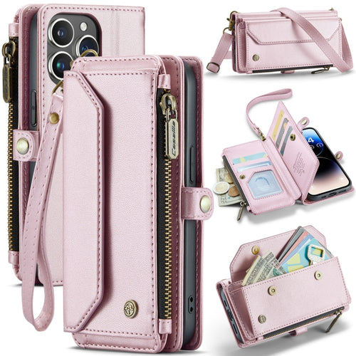 For iPhone 14 Pro CaseMe C36 Card Slots Zipper Wallet RFID Anti-theft Leather Phone Case(Pink) - HoMEdemic™ 