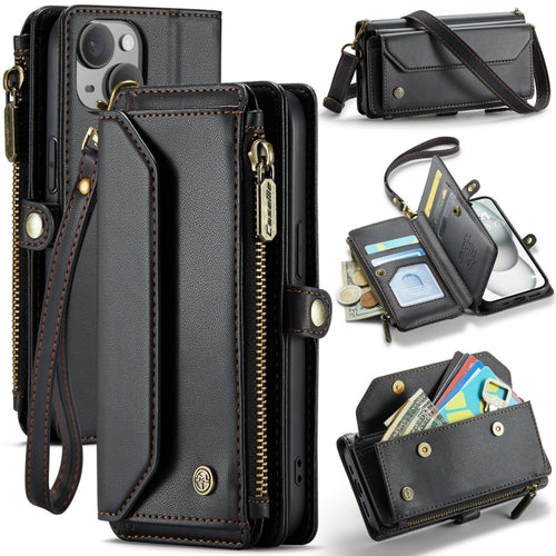 For iPhone 15 CaseMe C36 Card Slots Zipper Wallet RFID Anti-theft Leather Phone Case(Black) - HoMEdemic™ 